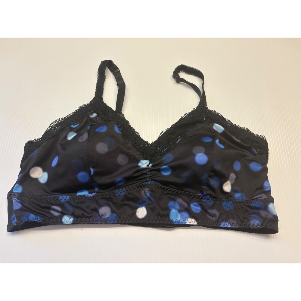 Torrid Bralette Womens 3 Black Blue Polka Dot Lace Trim Wireless Lined Silky Bra